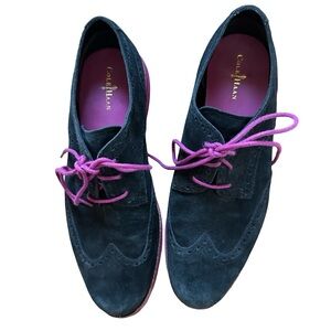 Cole Haan Grand Black Suede Wingtip Shoes Women's 9.5